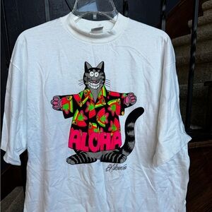 Large new B. Kliban Cat Luau Hawaii Crazy Shirts t-shirt -Aloha Cat Tee - White